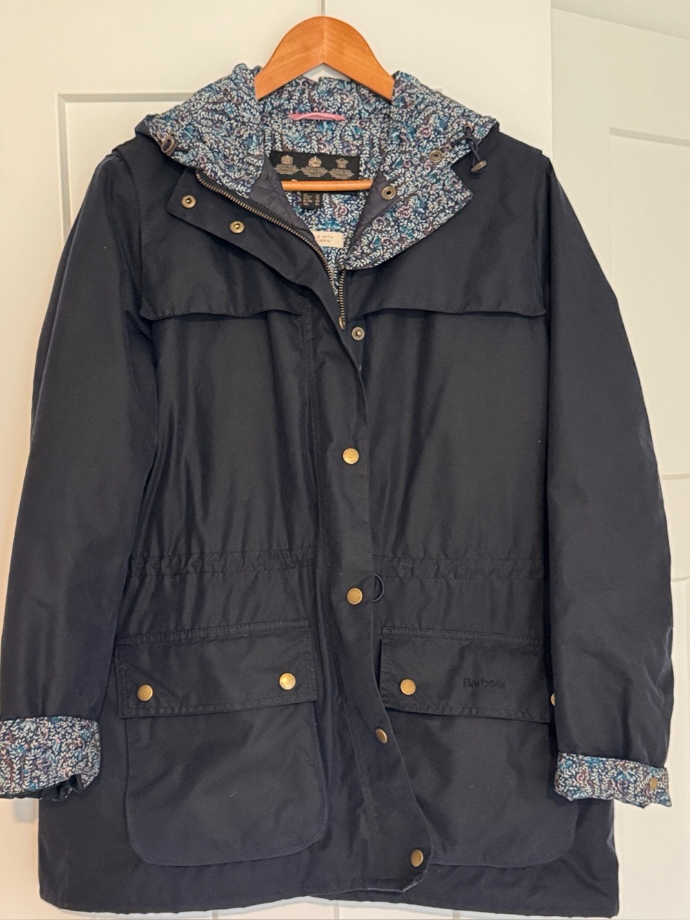 Barbour lined wax jacket with Liberty trim. Size 12.